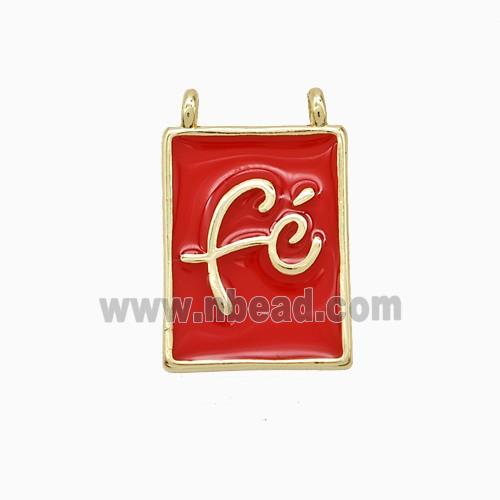Copper Fe Pendant Red Enamel Rectangle 2loops Gold Plated