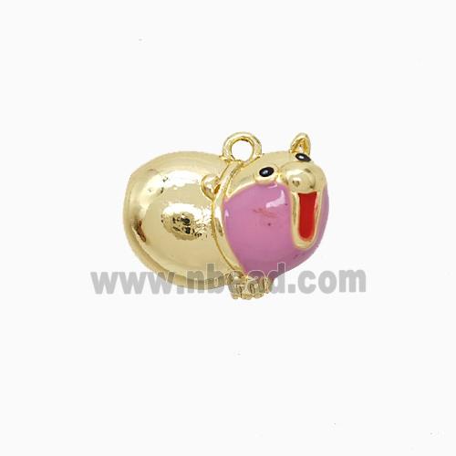 Copper Pig Charms Pendant Pink Enamel Gold Plated