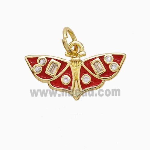 Copper Bat Charms Pendant Pave Zirconia Red Enamel Birds Gold Plated