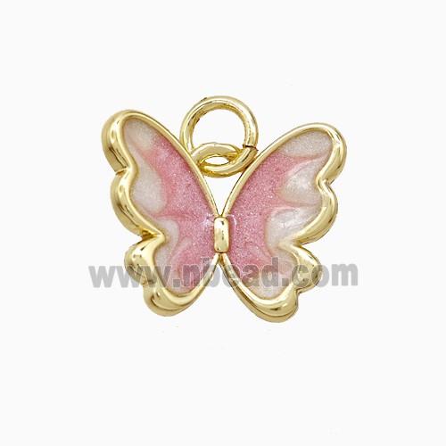 Copper Butterfly Pendant Pink Painted Gold Plated