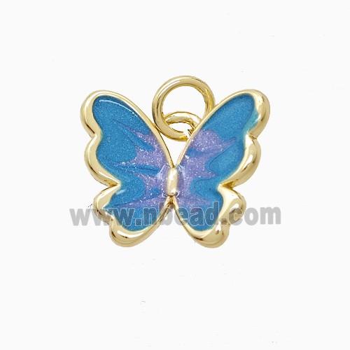 Copper Butterfly Pendant Blue Painted Gold Plated