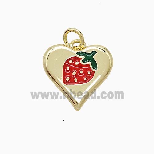 Copper Heart Strawberry Pendant Red Enamel Gold Plated
