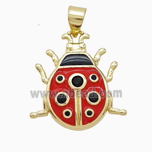 Copper Ladybug Pendant Red Enamel Gold Plated