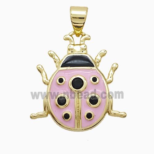 Copper Ladybug Pendant Pink Enamel Gold Plated