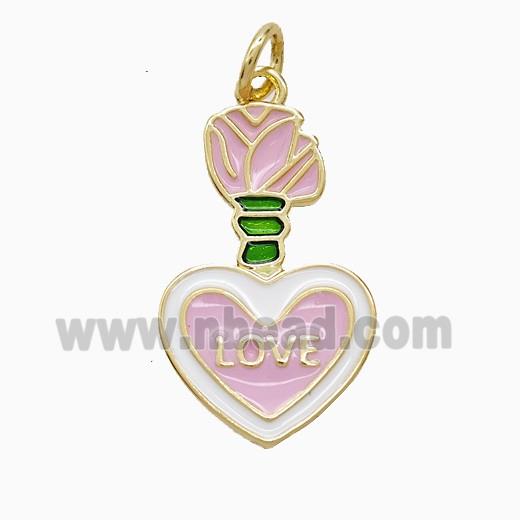 Copper Heart Pendant Pink Enamel LOVE Gold Plated