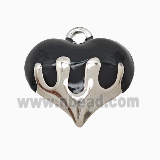 Copper Heart Pendant Black Enamel Platinum Plated