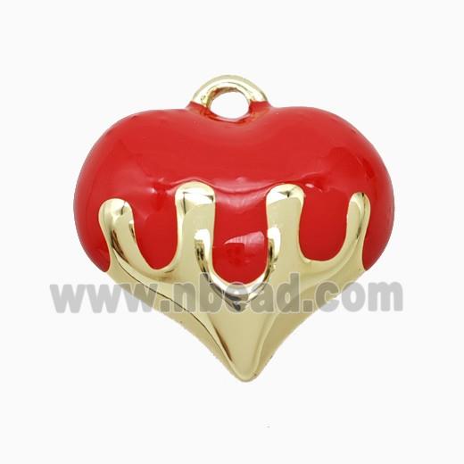 Copper Heart Pendant Red Enamel Gold Plated