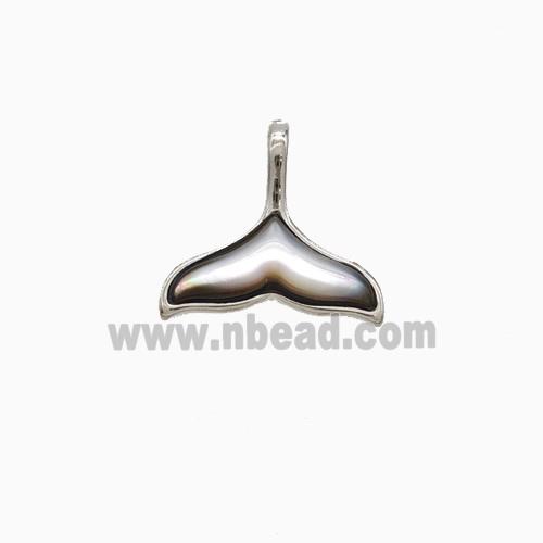 Copper Shark-Tail Pendant Pave Shell Platinum Plated