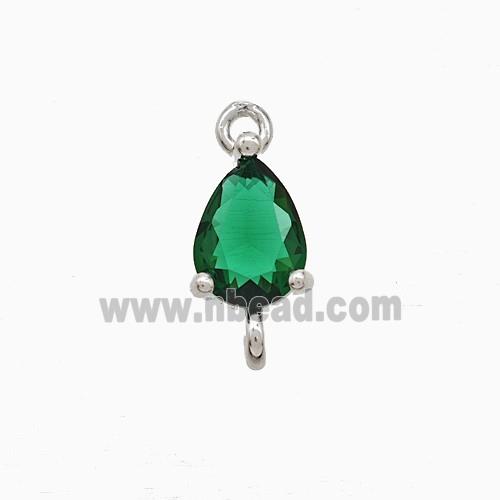 Green Crystal Glass Teardrop Connector Copper Platinum Plated
