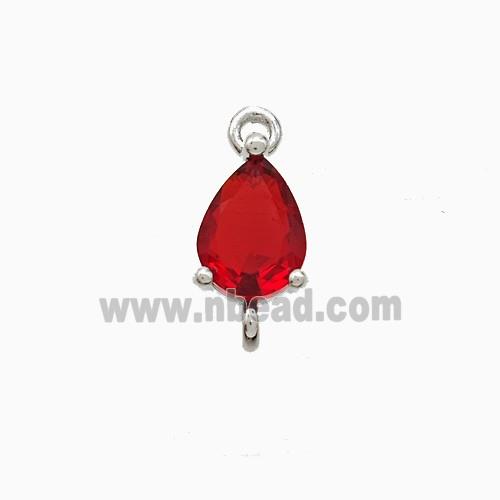 Red Crystal Glass Teardrop Connector Copper Platinum Plated