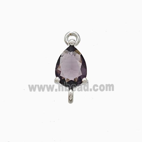Purple Crystal Glass Teardrop Connector Copper Platinum Plated