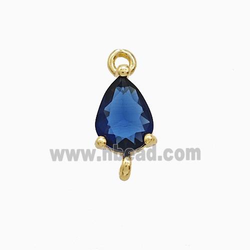 Blue Crystal Glass Teardrop Connector Copper Gold Plated