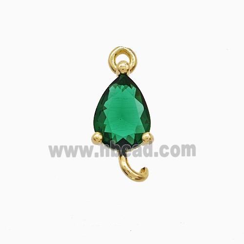 Green Crystal Glass Teardrop Connector Copper Gold Plated