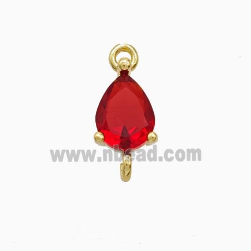 Red Crystal Glass Teardrop Connector Copper Gold Plated