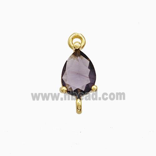 Purple Crystal Glass Teardrop Connector Copper Gold Plated