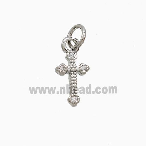 Copper Cross Pendant Pave Zirconia Platinum Plated