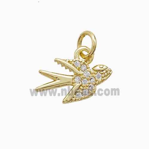 Copper Swallow Pendant Pave Zirconia Birds Gold Plated