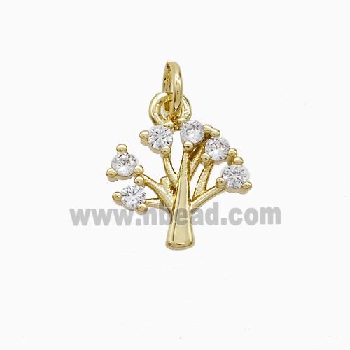 Copper Tree Pendant Pave Zirconia Gold Plated