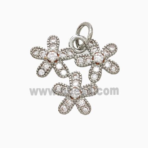Copper Flower Pendant Pave Zirconia Platinum Plated