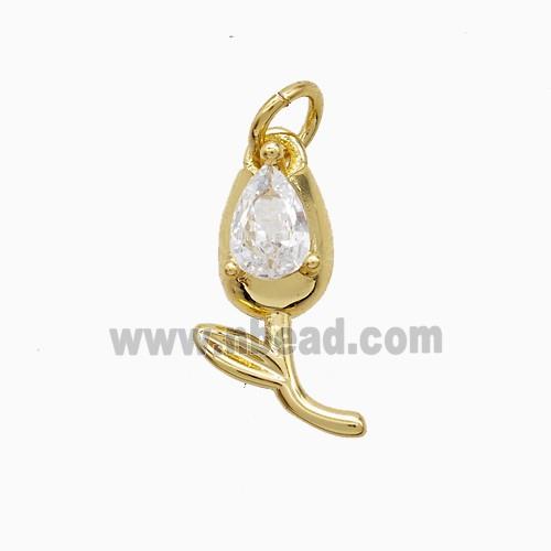 Copper Tulip Pendant Pave Zirconia Flower Gold Plated