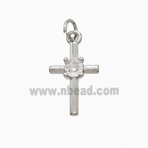 Copper Cross Pendant Pave Zirconia Platinum Plated