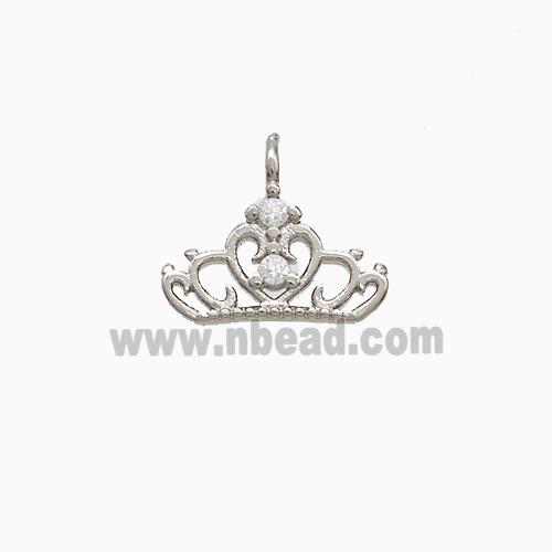 Copper Crown Pendant Pave Zirconia Platinum Plated
