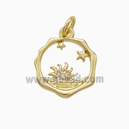 Copper Sun Pendant Pave Zirconia Gold Plated