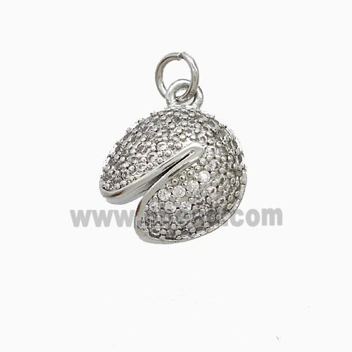 Fortune Cookie Charms Copper Pendant Pave Zirconia Platinum Plated