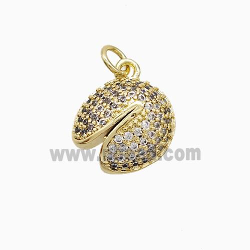 Fortune Cookie Charms Copper Pendant Pave Zirconia Gold Plated
