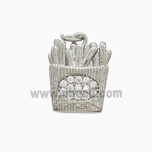 French Fries Charms Copper Pendant Pave Zirconia Platinum Plated