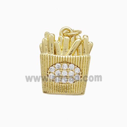 French Fries Charms Copper Pendant Pave Zirconia Gold Plated