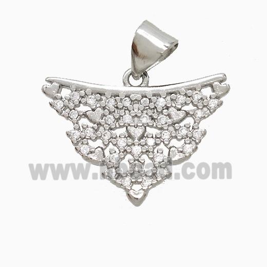 Copper Triangle Pendant Pave Zirconia Heart Platinum Plated