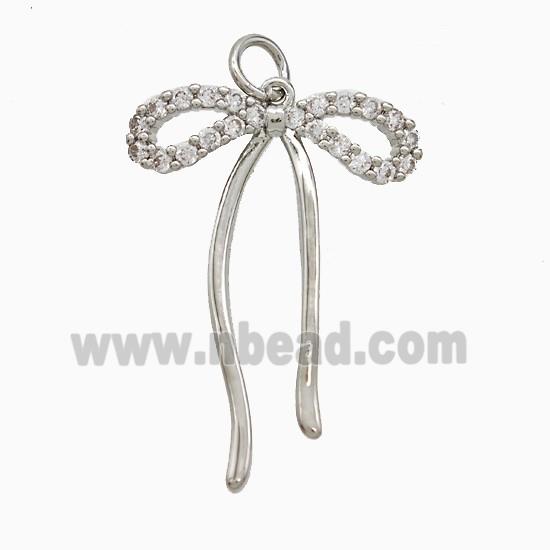 Copper Bowknot Pendant Pave Zirconia Platinum Plated
