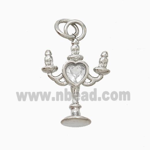 Copper Candlestick Pendant Pave Zirconia Platinum Plated