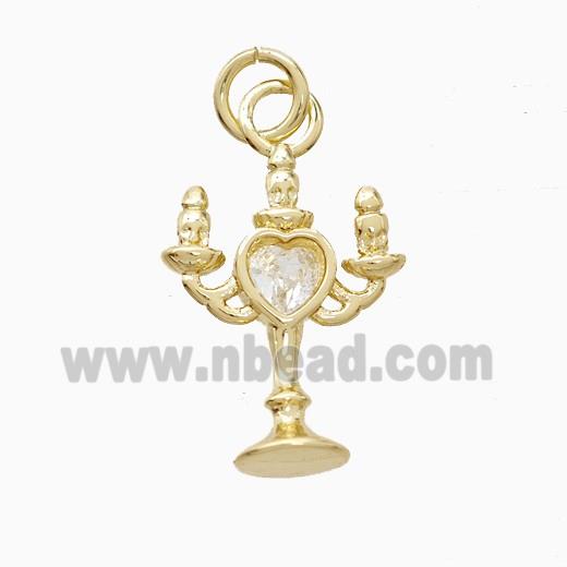 Copper Candlestick Pendant Pave Zirconia Gold Plated
