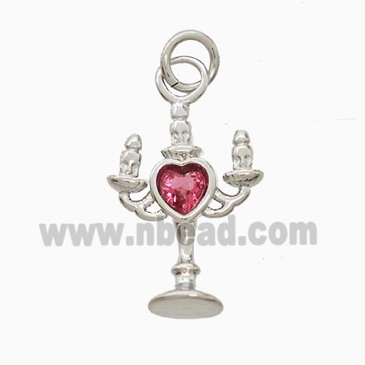 Copper Candlestick Pendant Pave Zirconia Platinum Plated