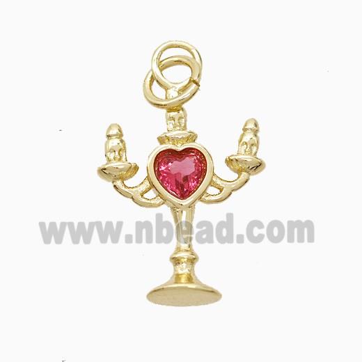 Copper Candlestick Pendant Pave Zirconia Gold Plated