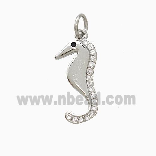 Copper Seahorse Pendant Pave Zirconia Platinum Plated