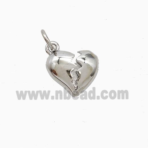 Broken Heart Charms Copper Pendant Platinum Plated