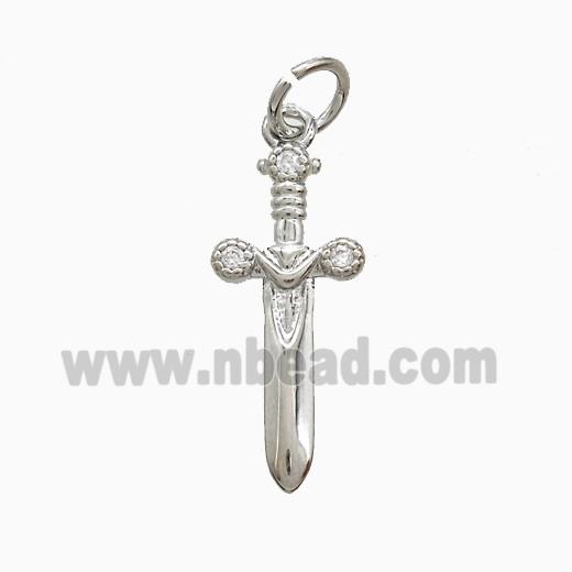 Copper Ankh Sword Pendant Pave Zirconia Platinum Plated