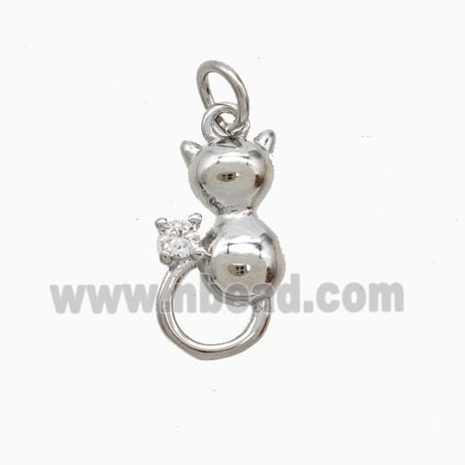 Copper Cat Pendant Pave Zirconia Platinum Plated