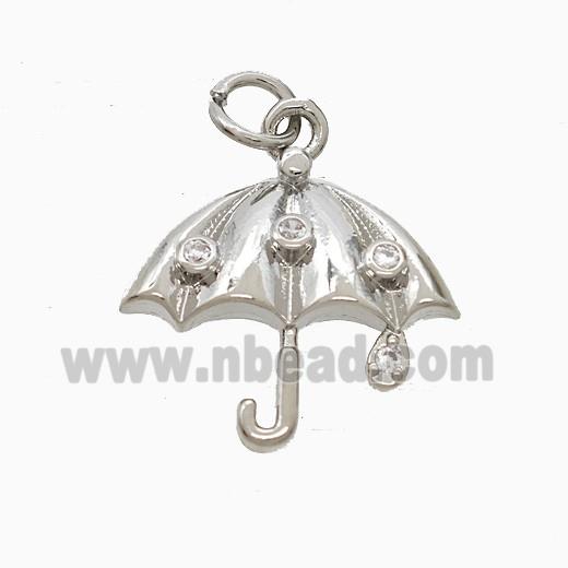 Copper Umbrella Pendant Pave Zirconia Platinum Plated