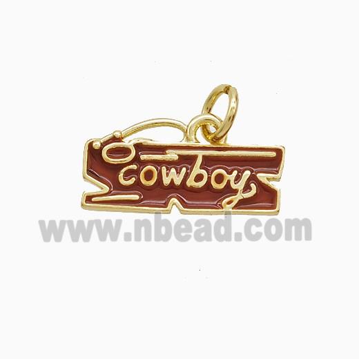 Copper Cowboy Pendant Red Enamel Gold Plated