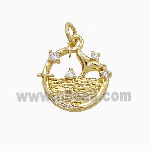 Copper Shark-Tail Pendant Pave Zirconia Ocean Gold Plated