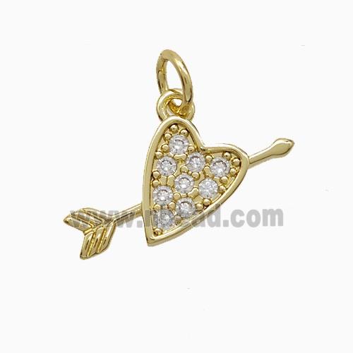 Cupid Arrow Heart Charms Copper Pendant Pave Zirconia Lover Gold Plated