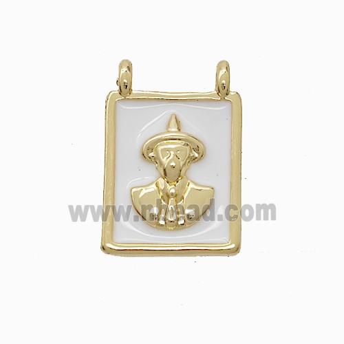 Copper Elder Pendant White Enamel 2loops Gold Plated