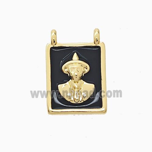 Copper Elder Pendant Black Enamel 2loops Gold Plated