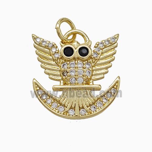 Halloween Owl Charms Copper Birds Pendant Pave Zirconia Moon Gold Plated