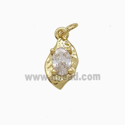 Copper Leaf Pendant Pave Crystal Glass Gold Plated