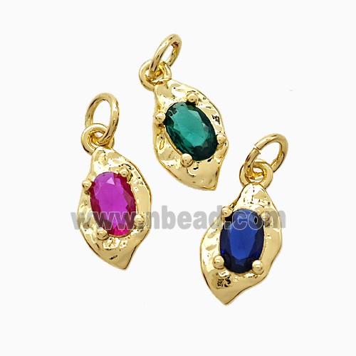 Copper Leaf Pendant Pave Crystal Glass Gold Plated Mixed